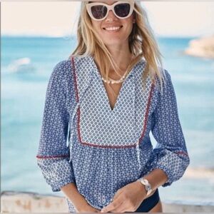 Boden Cora Blue Print Peasant Top | US 6, Fits like a Medium